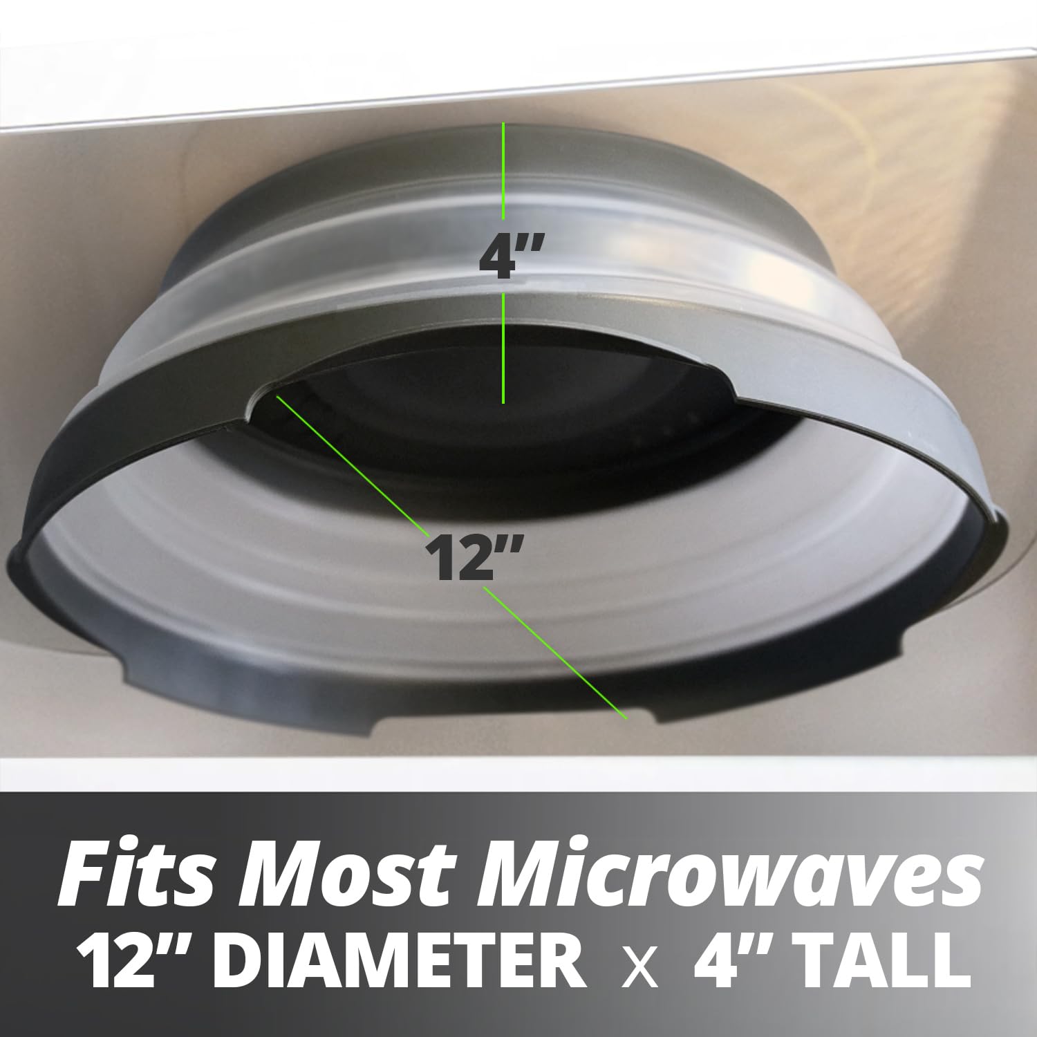Hover Cover collapsible design expands to fit tall bowls and plates.