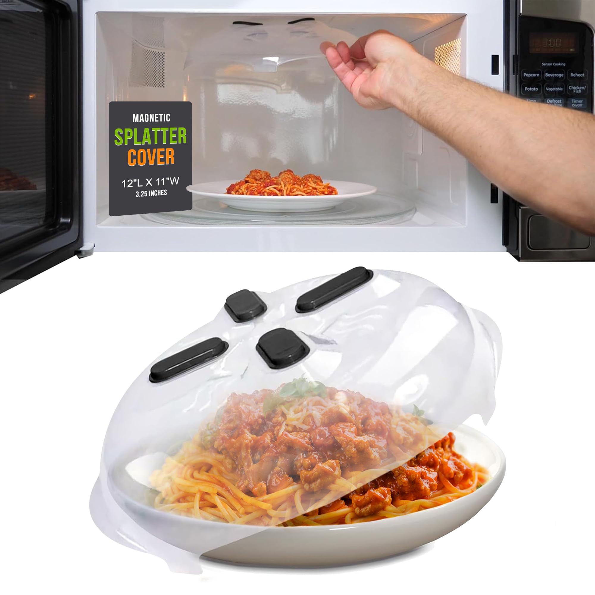 HOVER COVER magnetic-storage keeps microwave ceiling tidy and magnets accessible.