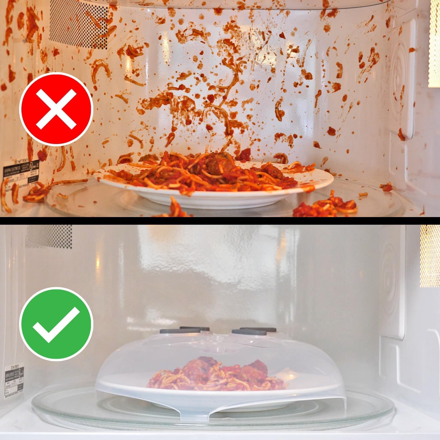 Hover Cover space-saving design stores neatly inside your microwave