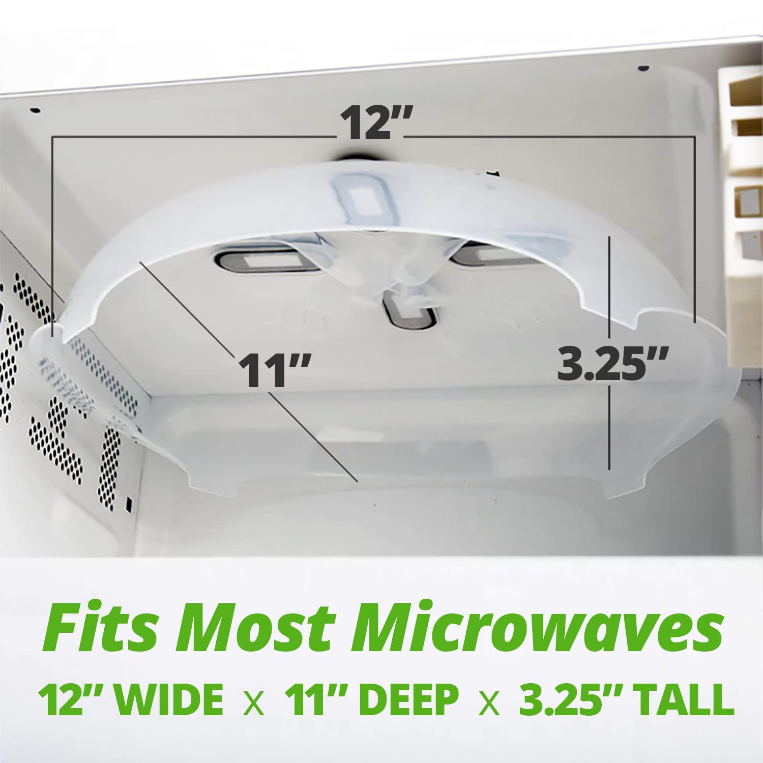 HOVER COVER splatter-guard protects microwave while reheating meals.