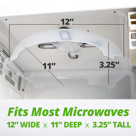 HOVER COVER splatter-guard protects microwave while reheating meals.