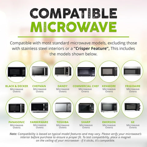 HOVER COVER wide compatibility fits most major microwaves for versatility.