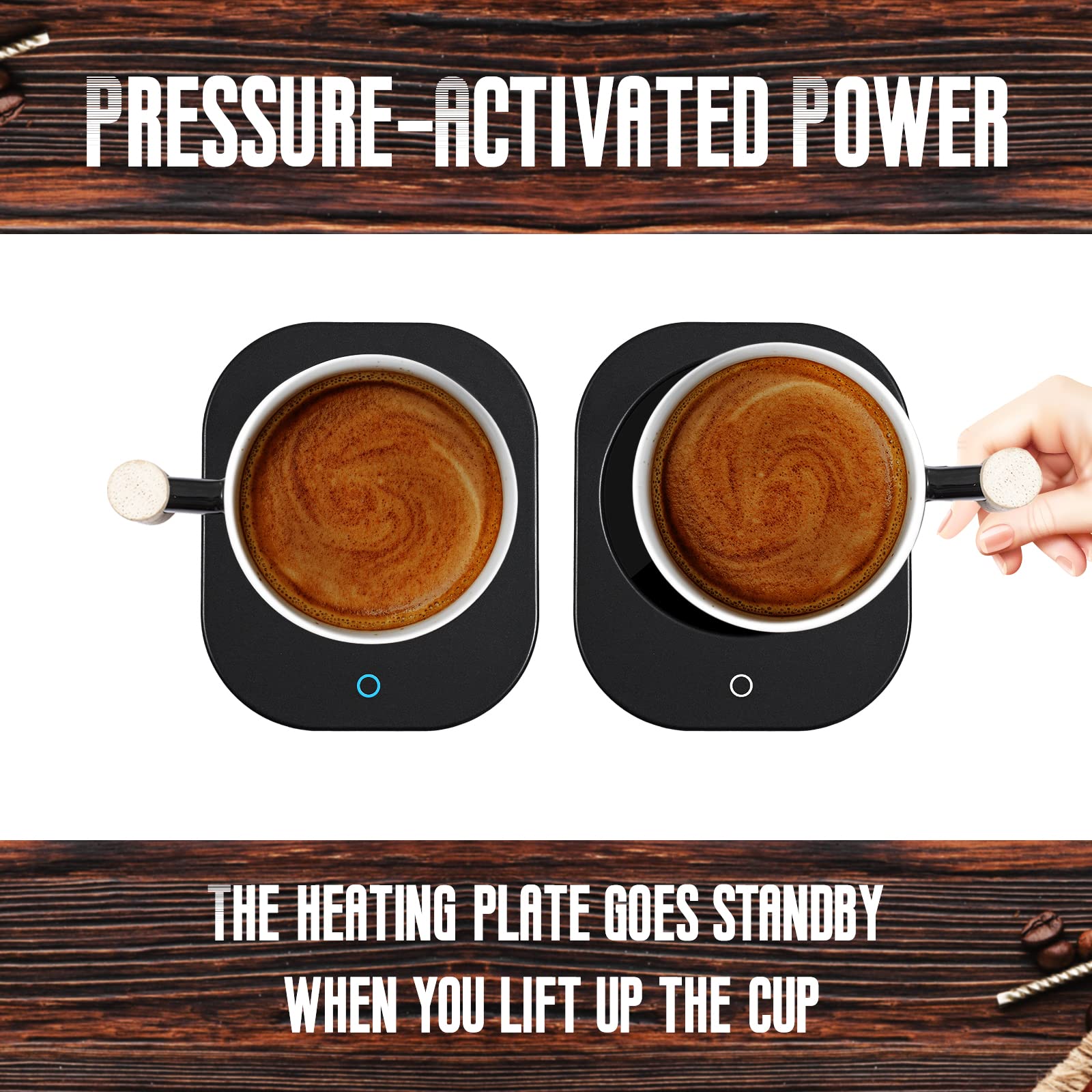 HOWAY heating plate close-up shows full contact with the mug.