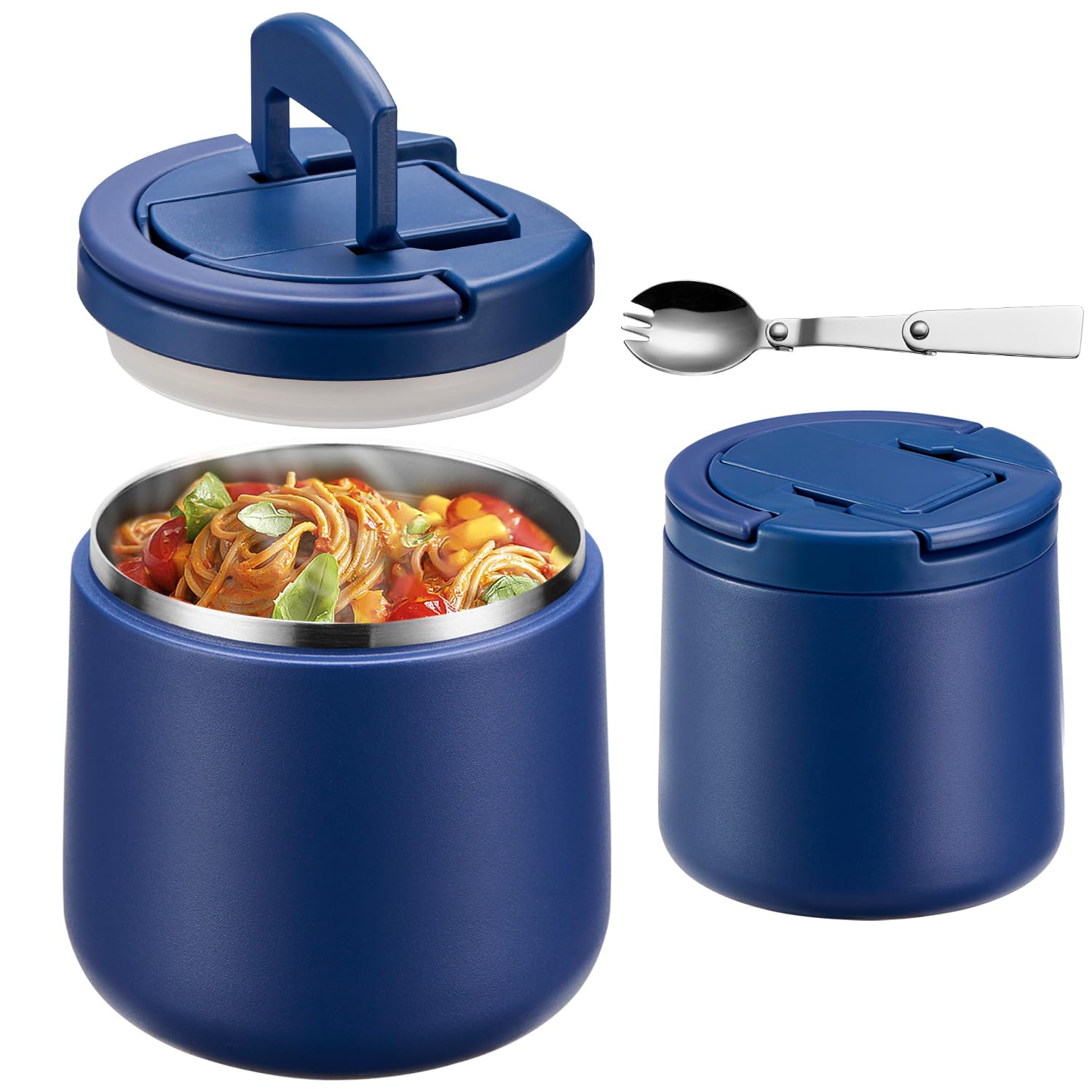 Howeemo 20oz insulated jar with buckle lid in blue, ready for hot or cold meals on the go