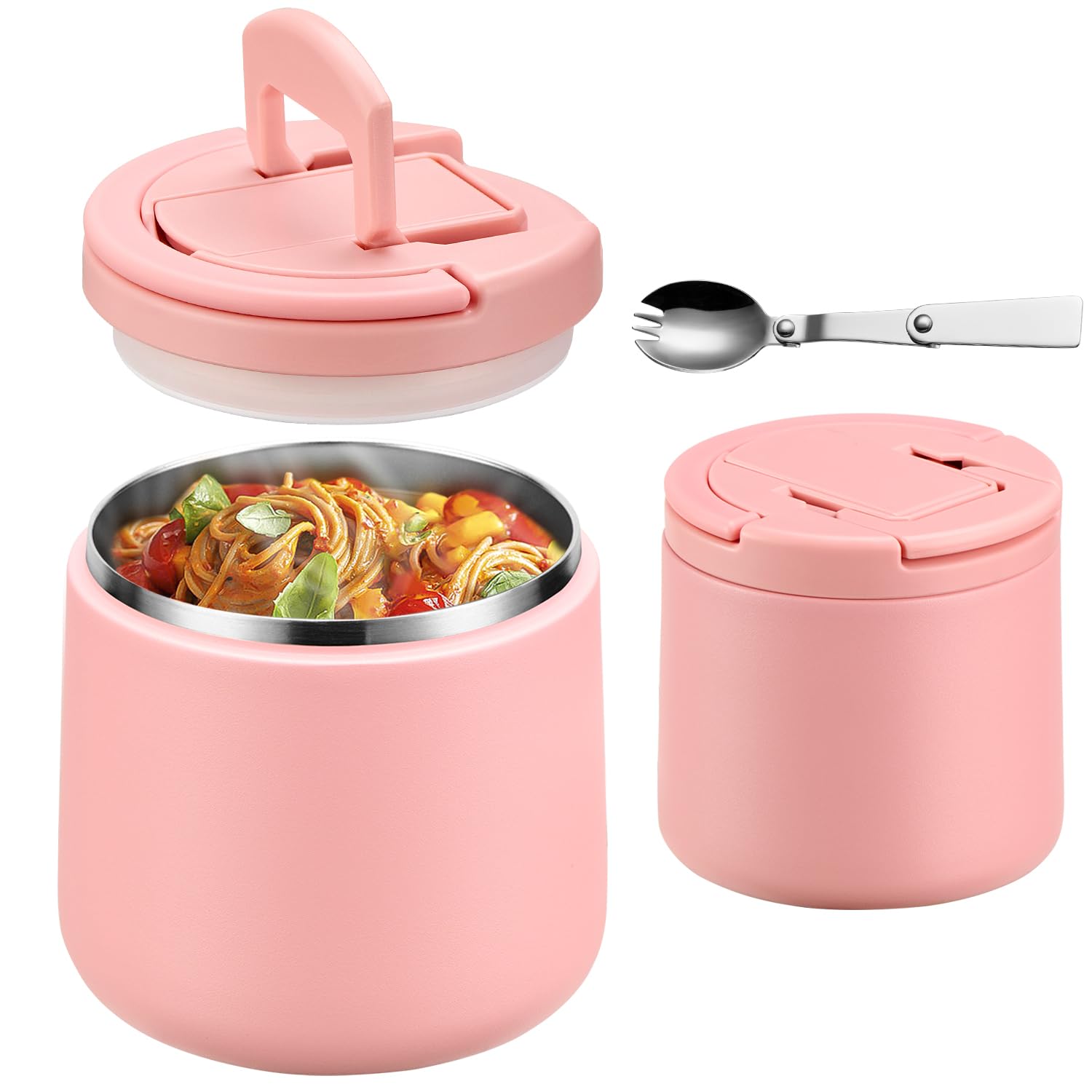 Howeemo 20oz insulated food jar with pink buckle lid for school lunches.