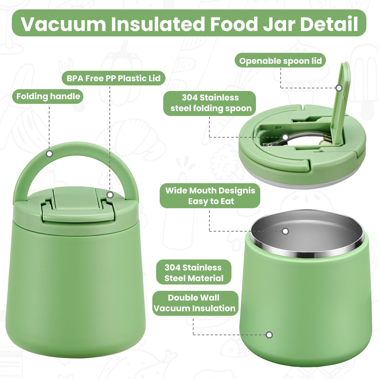 Howeemo food jar with spoon included for on-the-go lunches