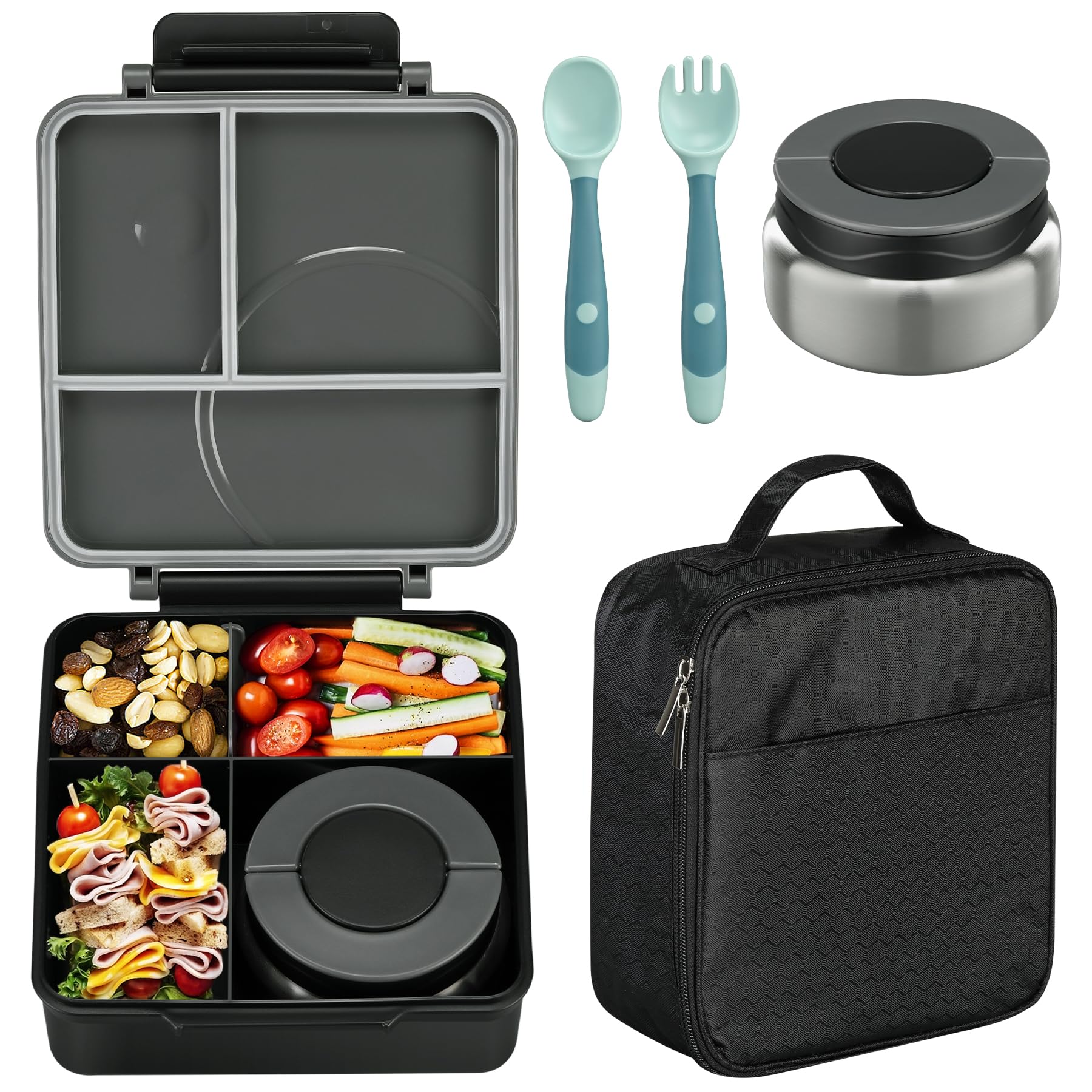 Howeemo Bento Box Set with four compartments keeps kids' meals organized