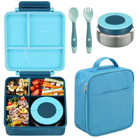 Howeemo kids bento box in blue with four compartments for organized lunches