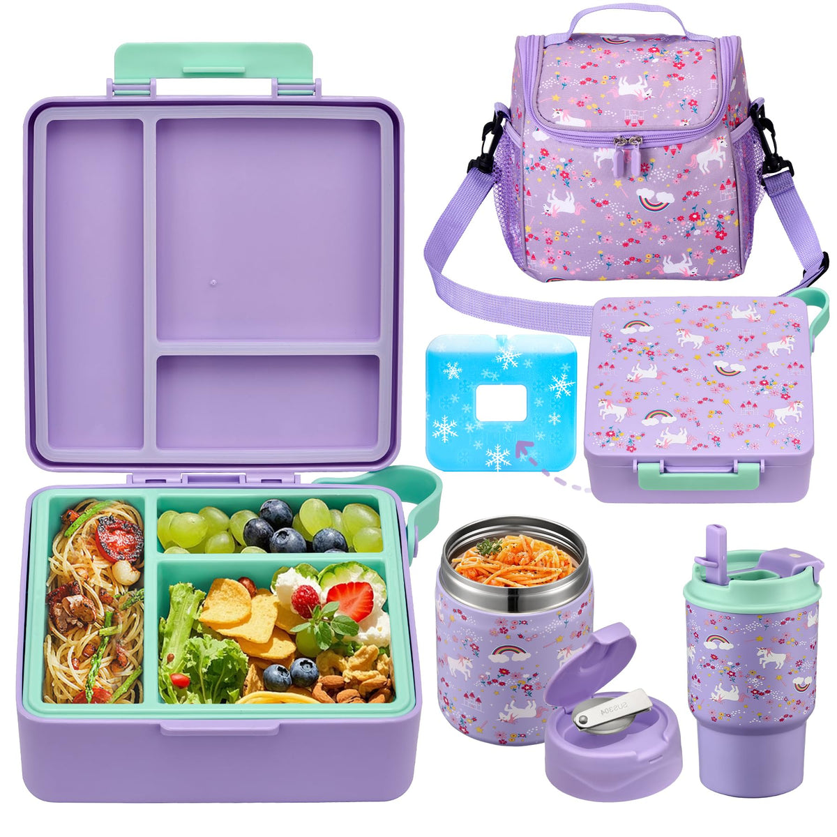 Howeemo bento lunch box for kids with three compartments and ice pack
