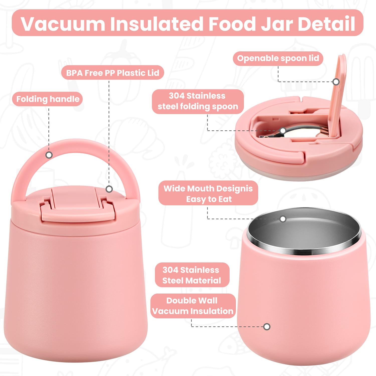 Howeemo food jar with spoon included for easy meals.