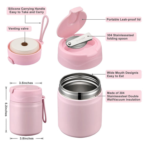 Howeemo insulated food jar with stainless spoon for convenient lunchtimes