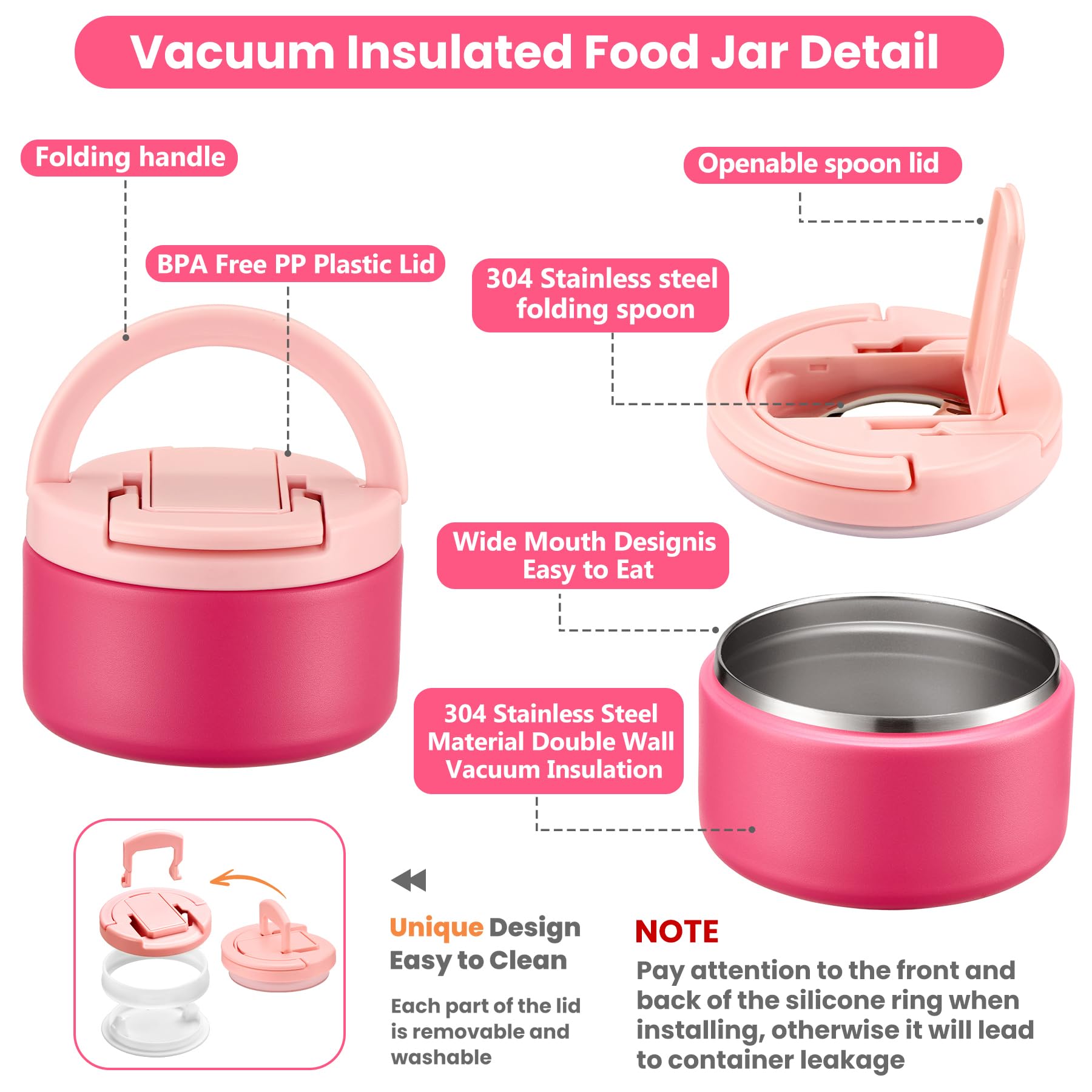 Howeemo insulated food jar with stainless steel interior and spoon for mess-free meals.
