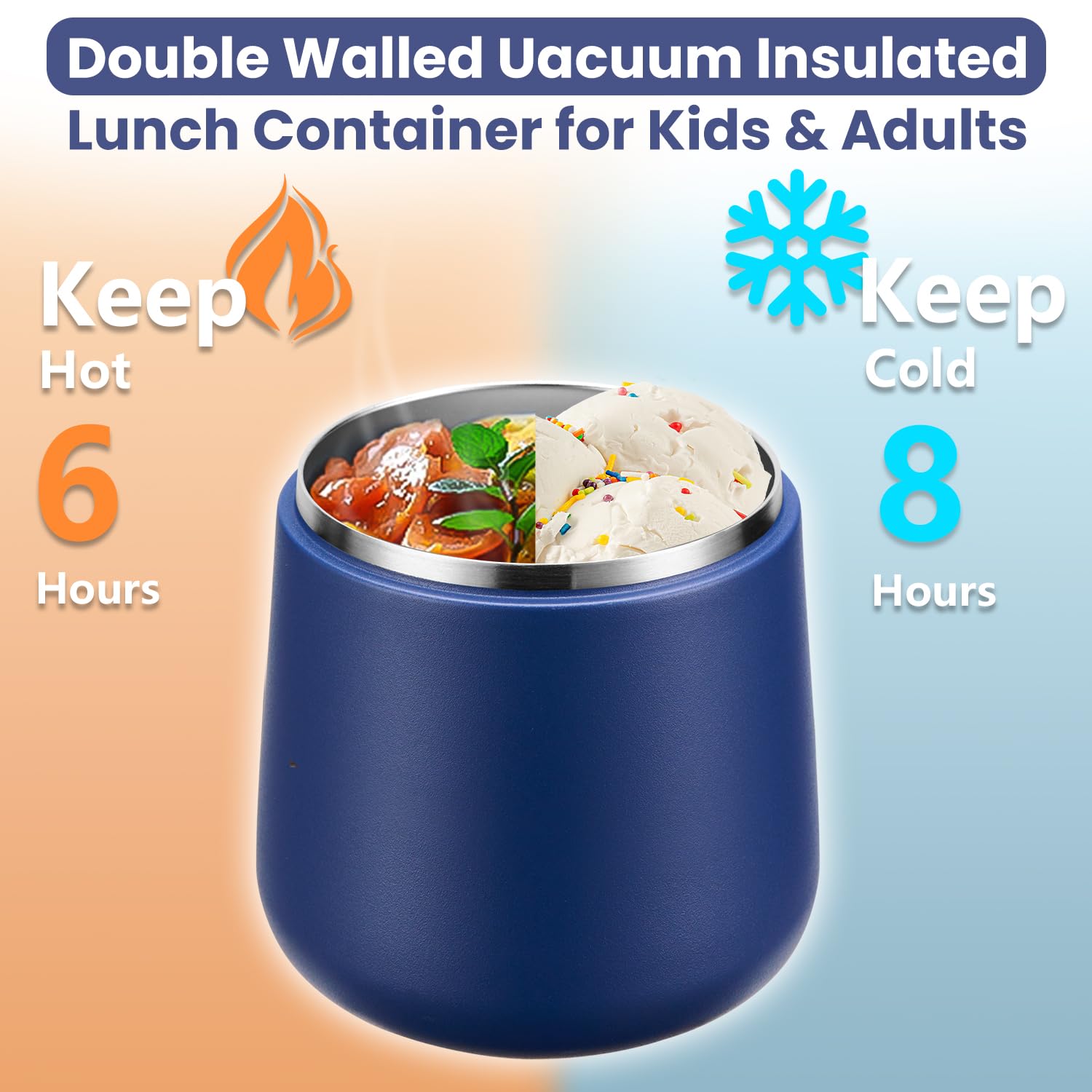 Vacuum insulation keeps food warm or cold for hours in Howeemo jar