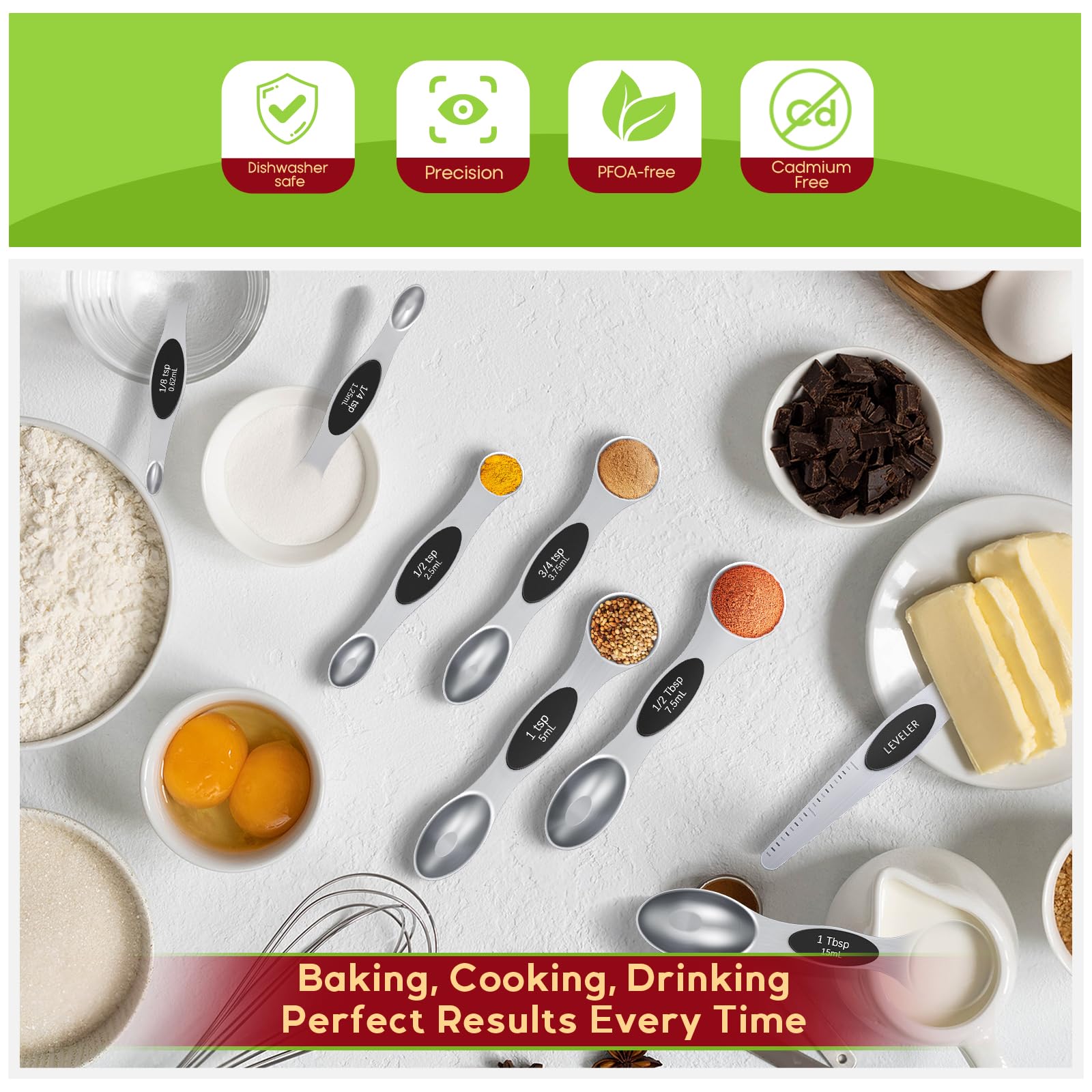 Howgoody dishwasher-safe measuring spoons for quick cleanup