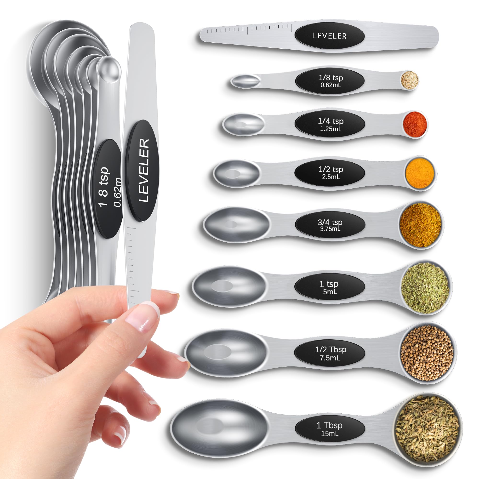 Howgoody magnetic measuring spoons set with strong magnets for easy nesting