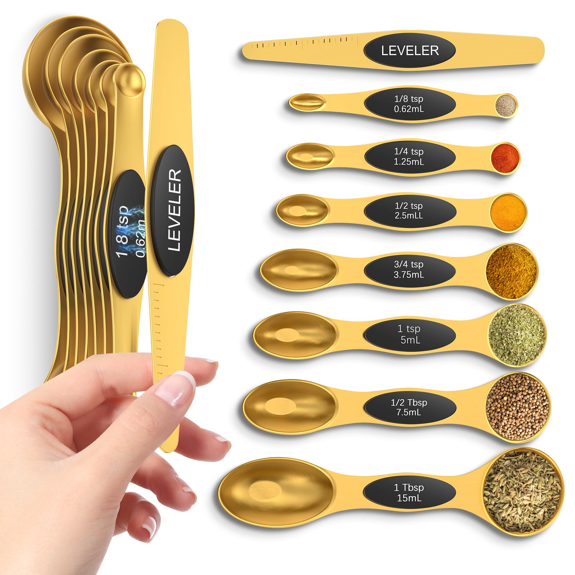 Howgoody magnetic spoons set top view for precise baking measurements