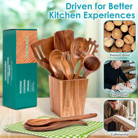 HOWHONG heat-resistant wooden utensils designed for frequent stirring.