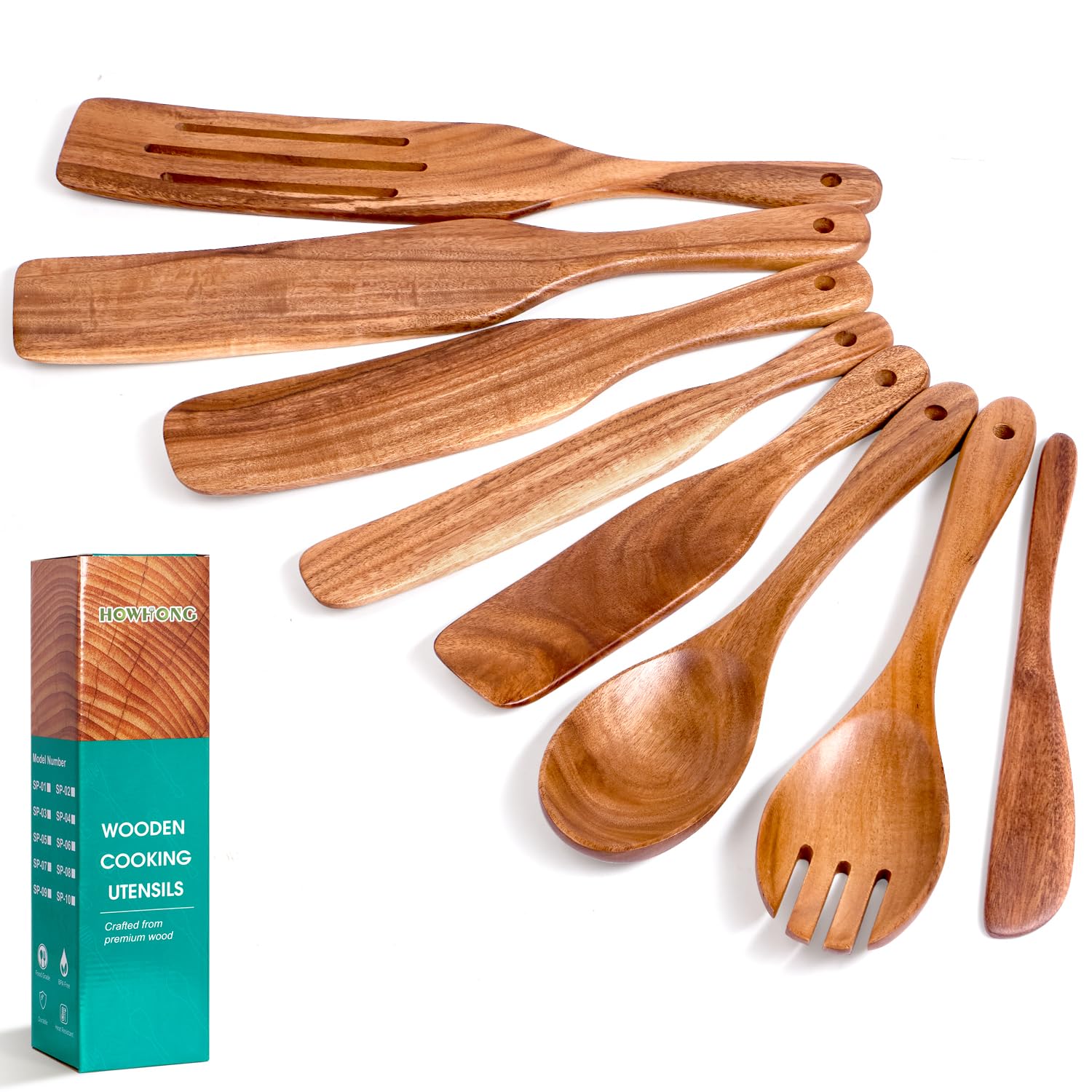 HOWHONG spurtle set with acacia flat edges for gentle nonstick scraping