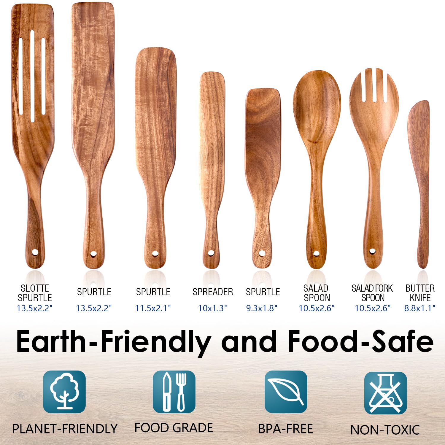 HOWHONG spurtle set acacia wood grain for balanced control during stirring