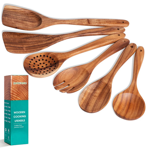 HOWHONG teak spoon set in a kitchen display for everyday cooking.