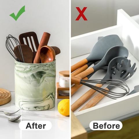 Howise marble-green kitchen storage caddy keeps tools organized.