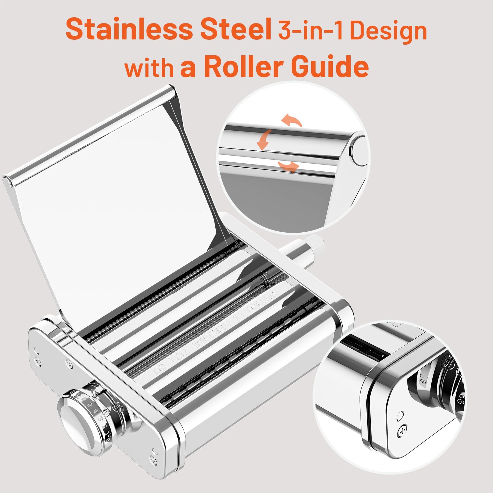 HOZODO 3-in-1 pasta attachment with spaghetti cutter creates precise strands.