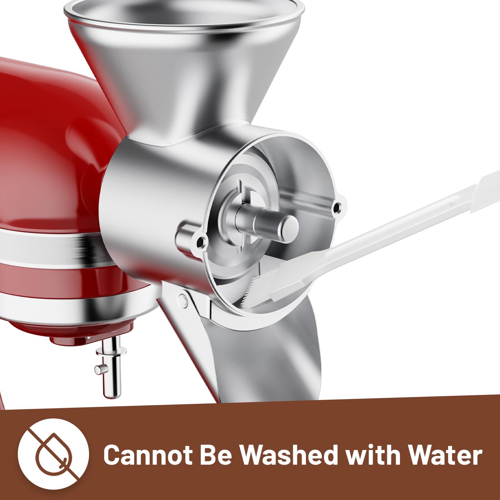 HOZODO grain mill in use on a KitchenAid mixer.