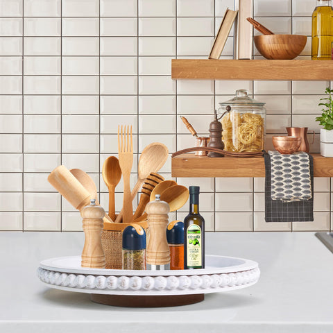 HPC Decor Beaded Lazy Susan for kitchen organization, puts spices and condiments within easy reach.