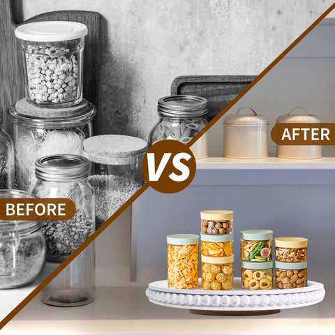 HPC Decor Beaded Lazy Susan Makeup Organizer helps vanity stay tidy.