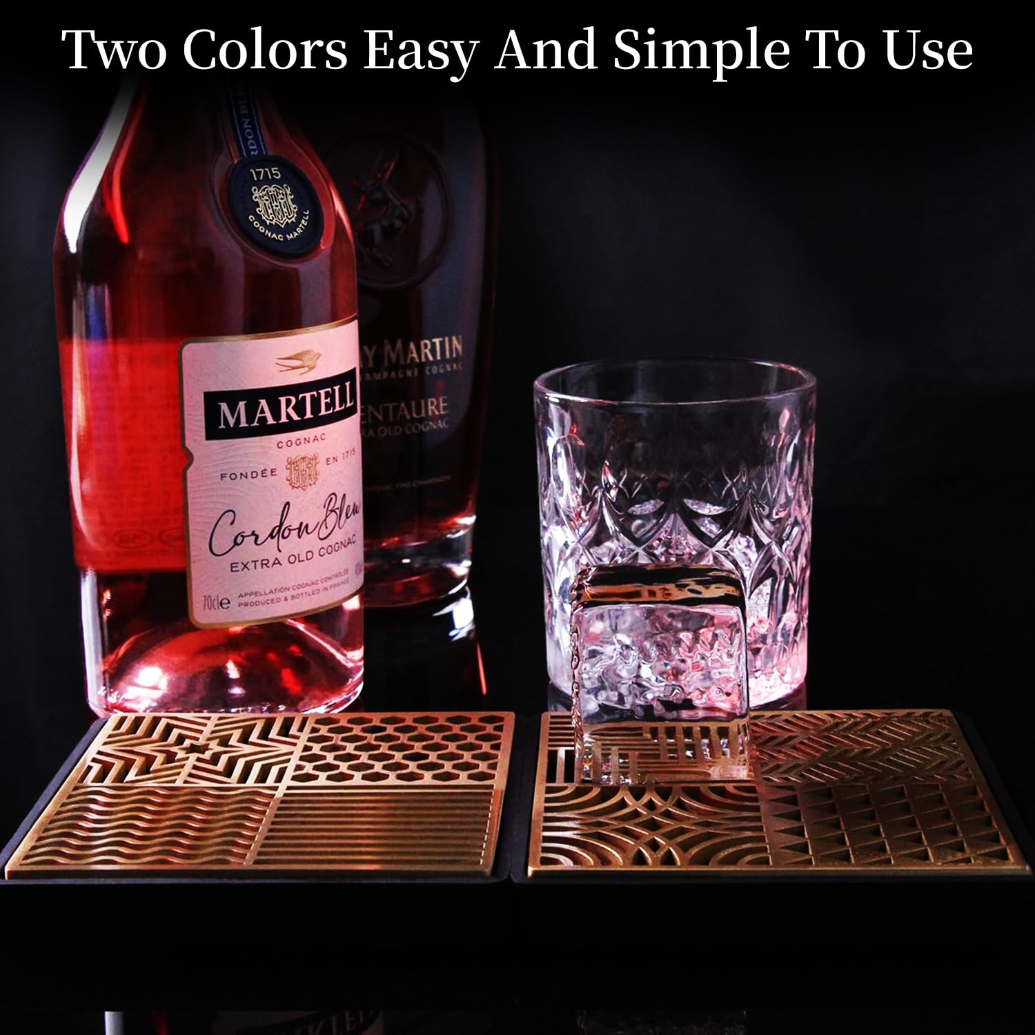 HRCOYES brass-ice-stamp-large-cubes illustrates quick, stylish decoration for cocktails.