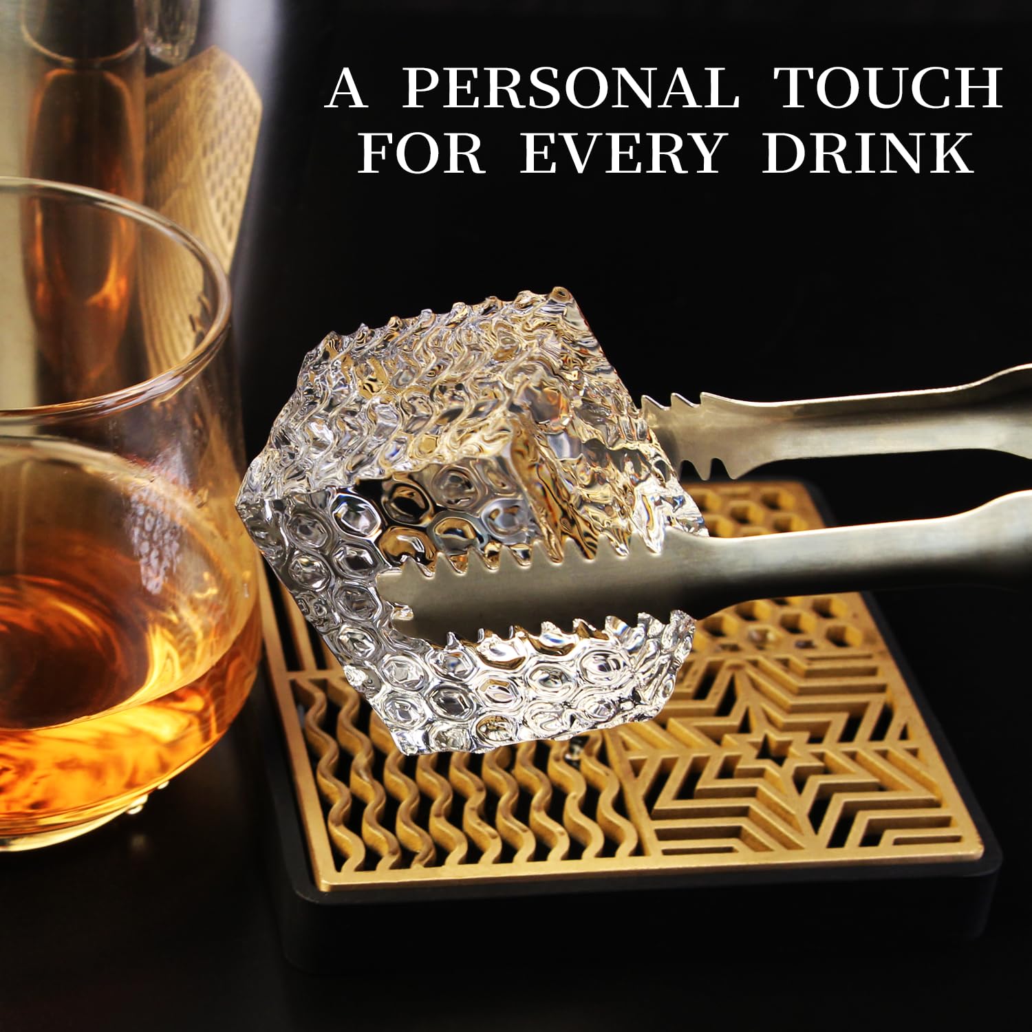 HRCOYES brass ice stamp pattern demonstrates decorative imprints on ice cubes.