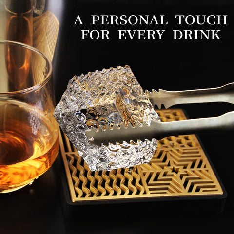 HRCOYES brass ice stamp pattern demonstrates decorative imprints on ice cubes.
