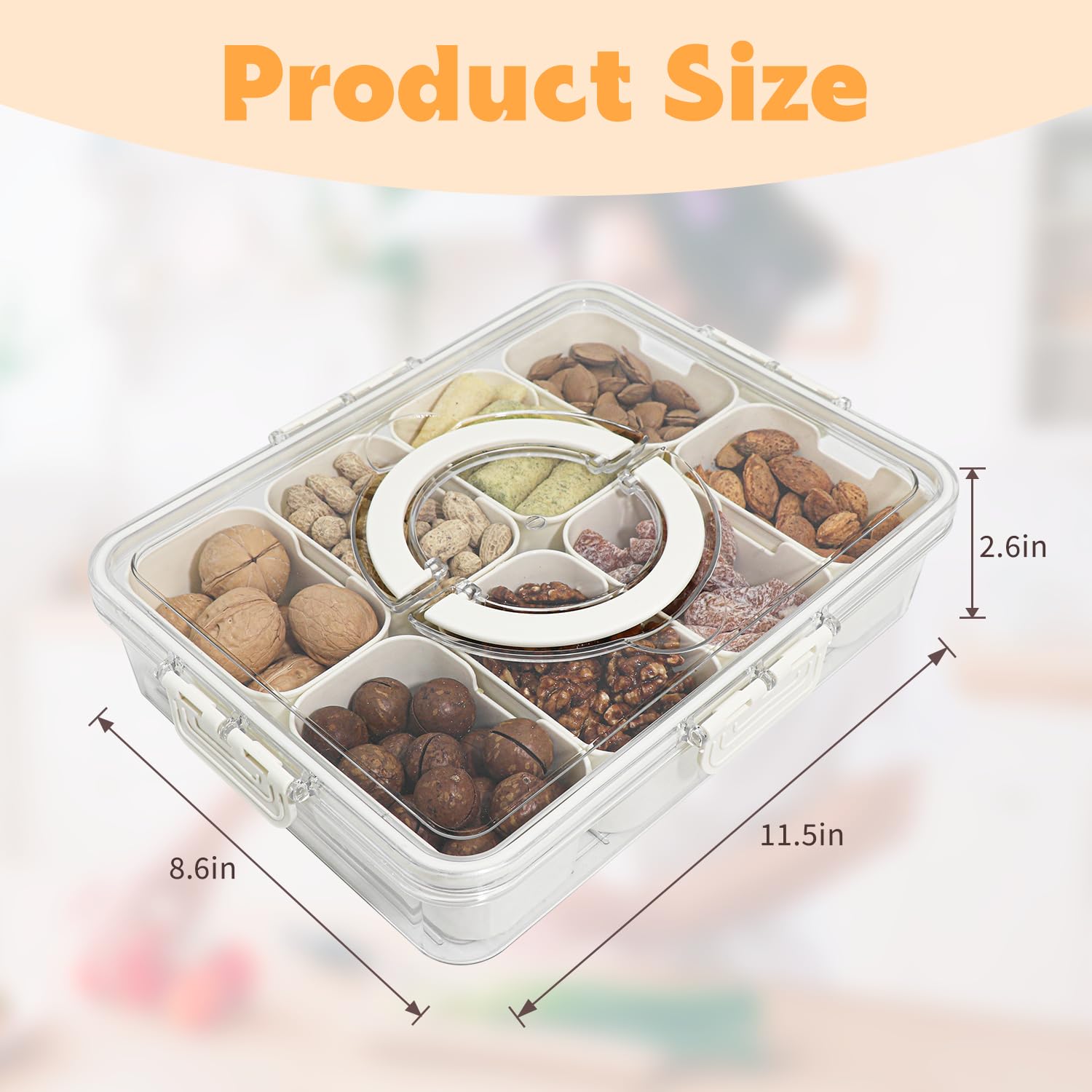 HRXFOZ eight-compartment snack box keeps fruits, nuts, and treats neatly separated