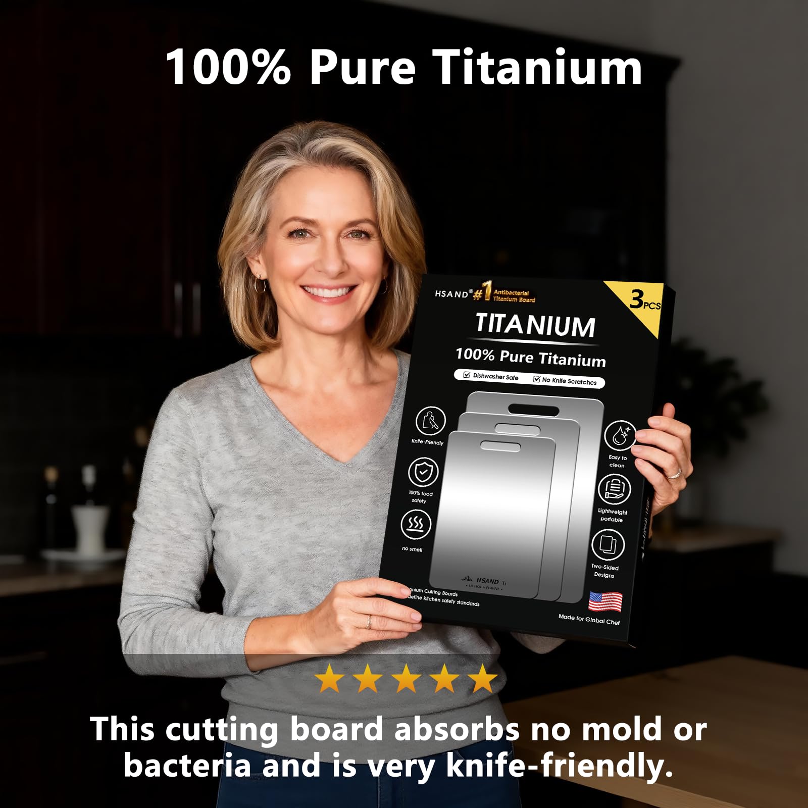 HSAND titanium cutting board 10x14, compact board for cheese and toppings.