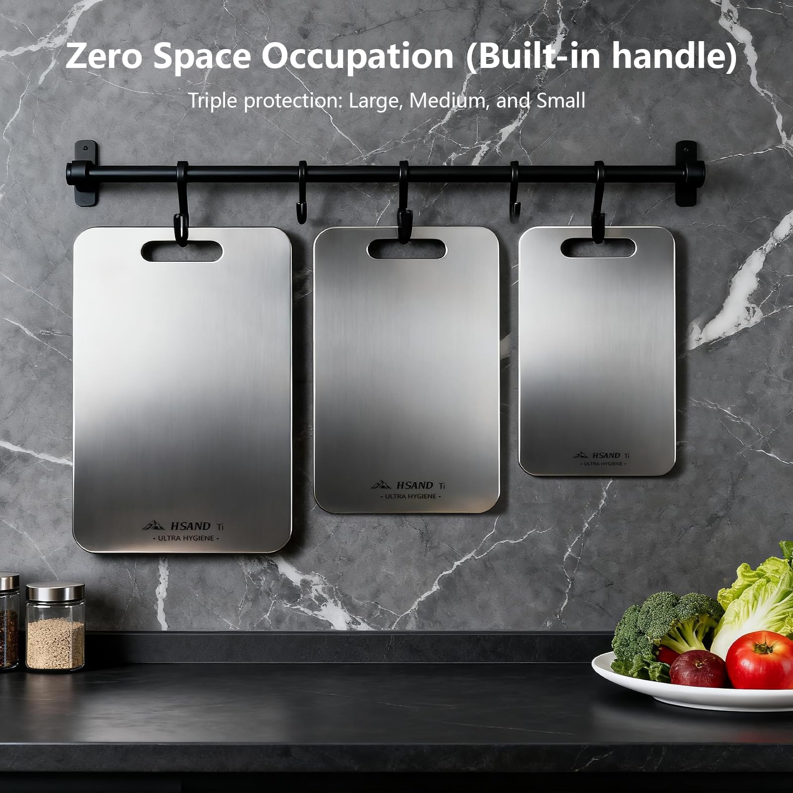 HSAND titanium cutting board knife-friendly surface protects blades during use.