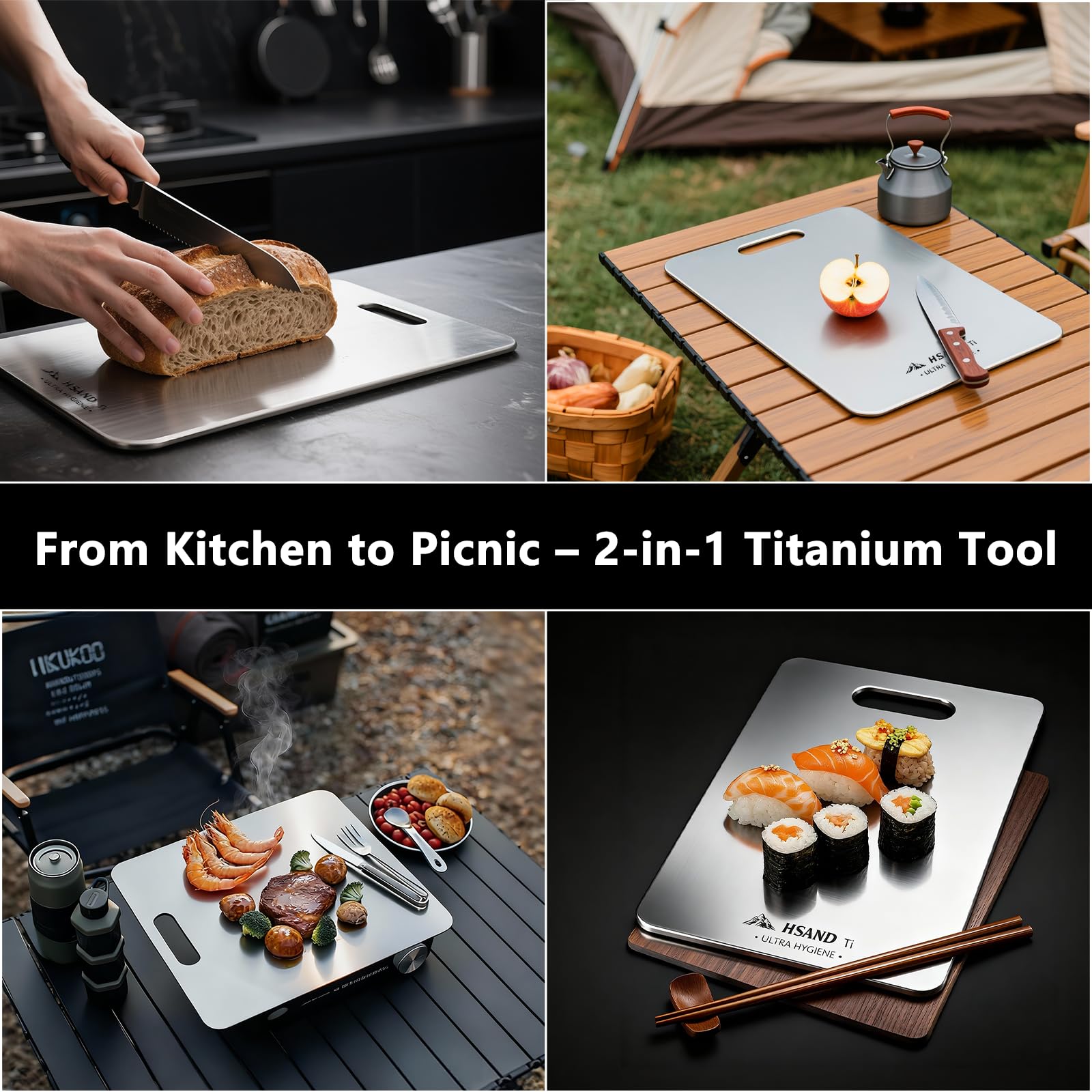 HSAND titanium cutting board non-slip design provides stable prep.