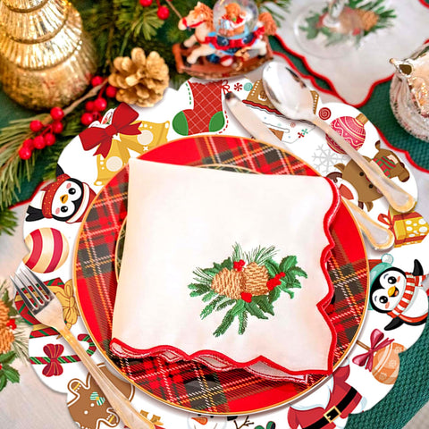 HSDSH placemats feature Santa and snowmen for warm holiday ambiance.