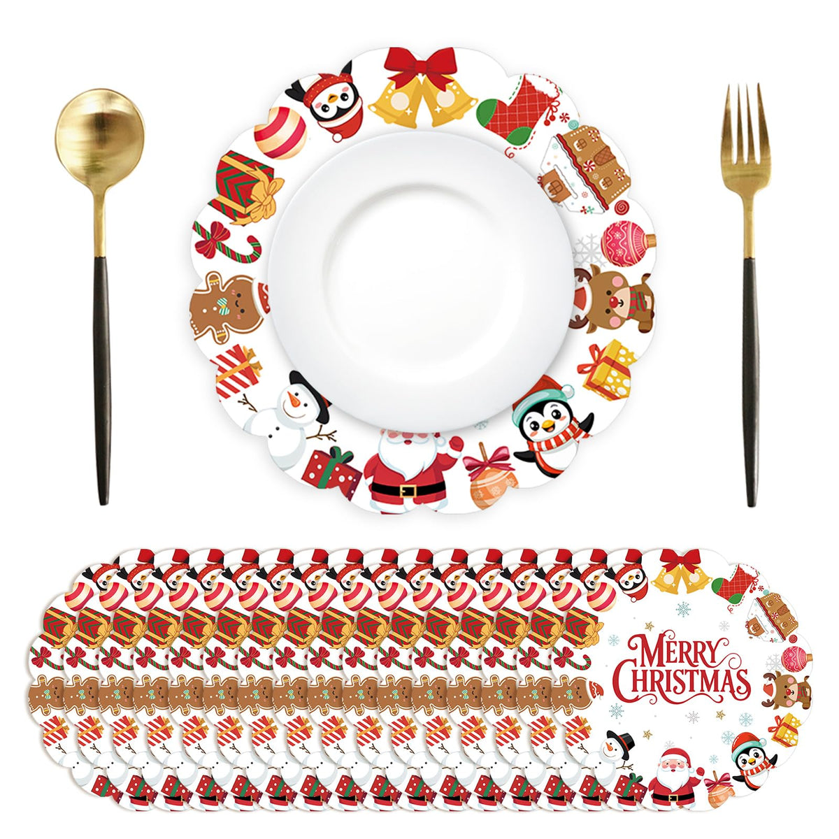 HSDSH Christmas placemats pack with festive designs for easy cleanup.