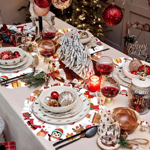 HSDSH disposable Xmas placemats enable quick setup and cleanup.