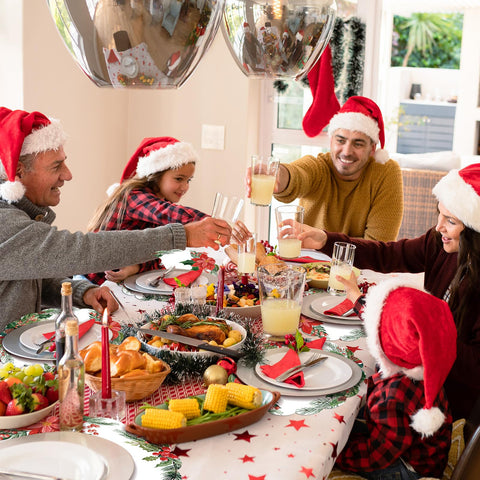 HSDSH Holiday table decorations brighten the table while protecting surfaces.