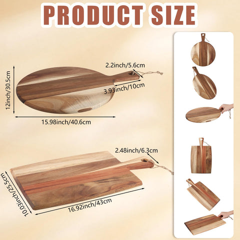 Hsei acacia rectangular cutting board with handle, versatile for chopping and table presentation.