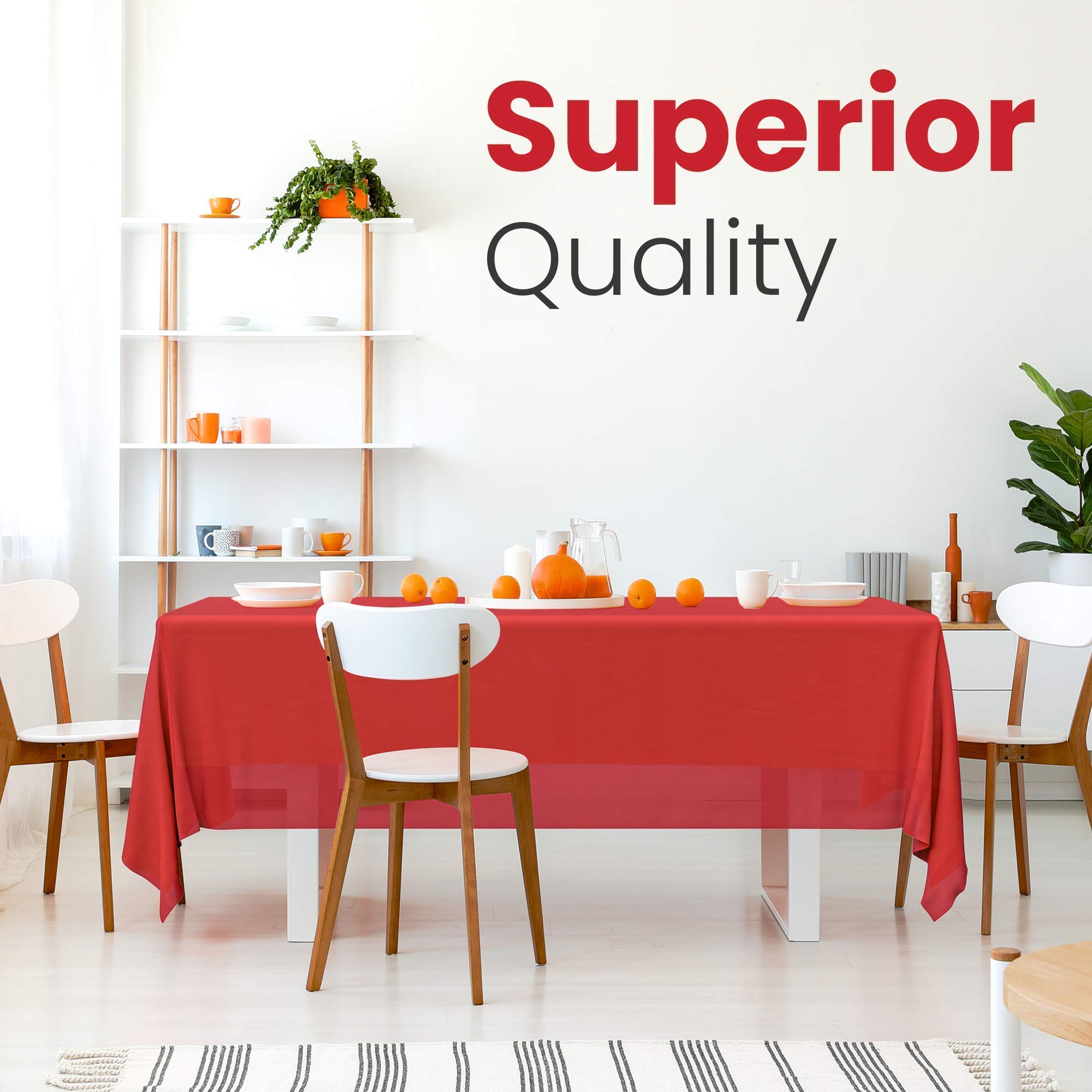 HSGUS 54x108-inch red rectangle tablecover providing a sturdy dining surface.