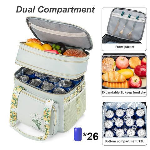 HSHRICH insulated lunch bag foldable upper compartment expands storage options