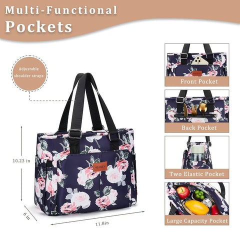 HSHRICH large Peony lunch bag side pocket demonstrates organized side storage