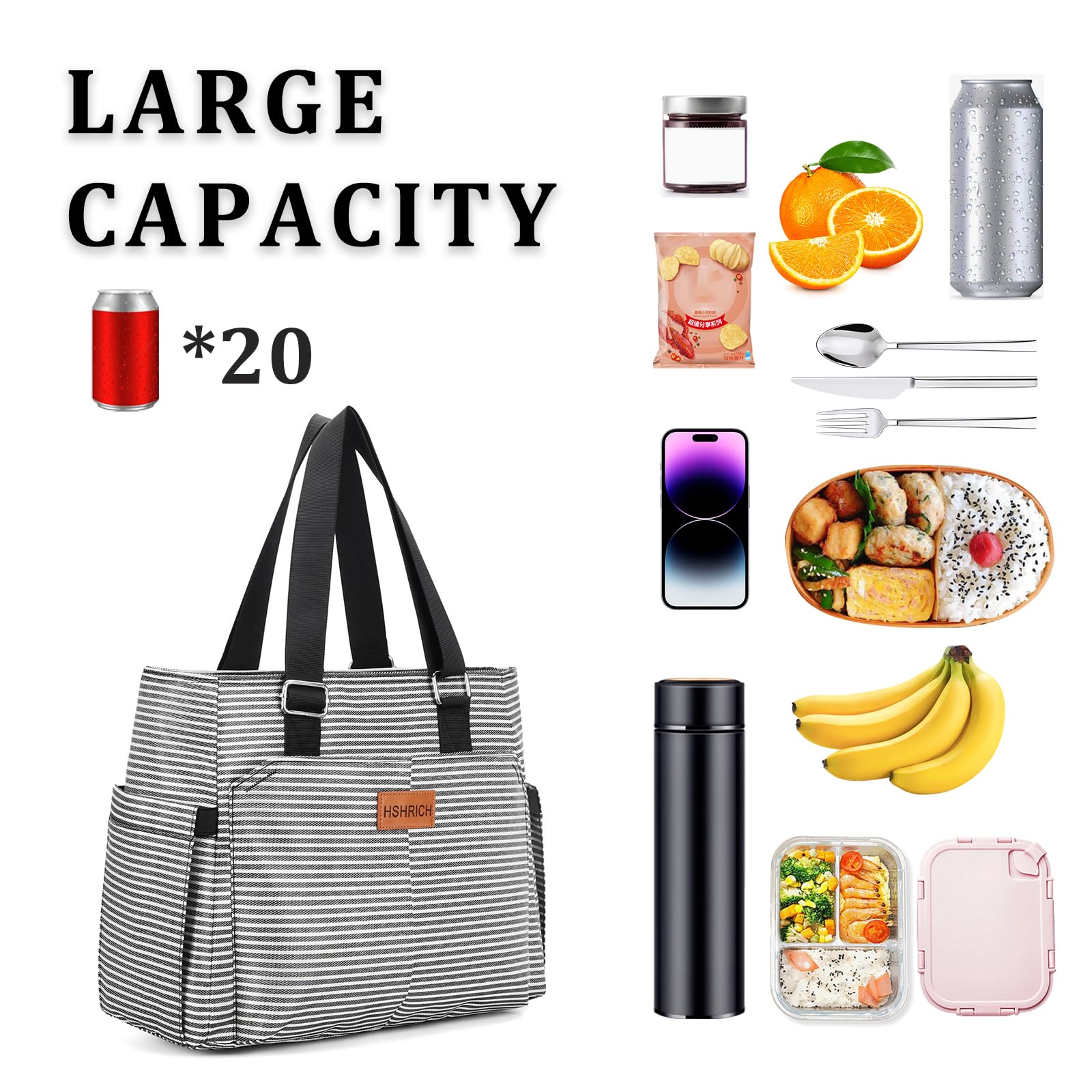 HSHRICH 14L capacity lunch bag fits boxes and cans for daily use