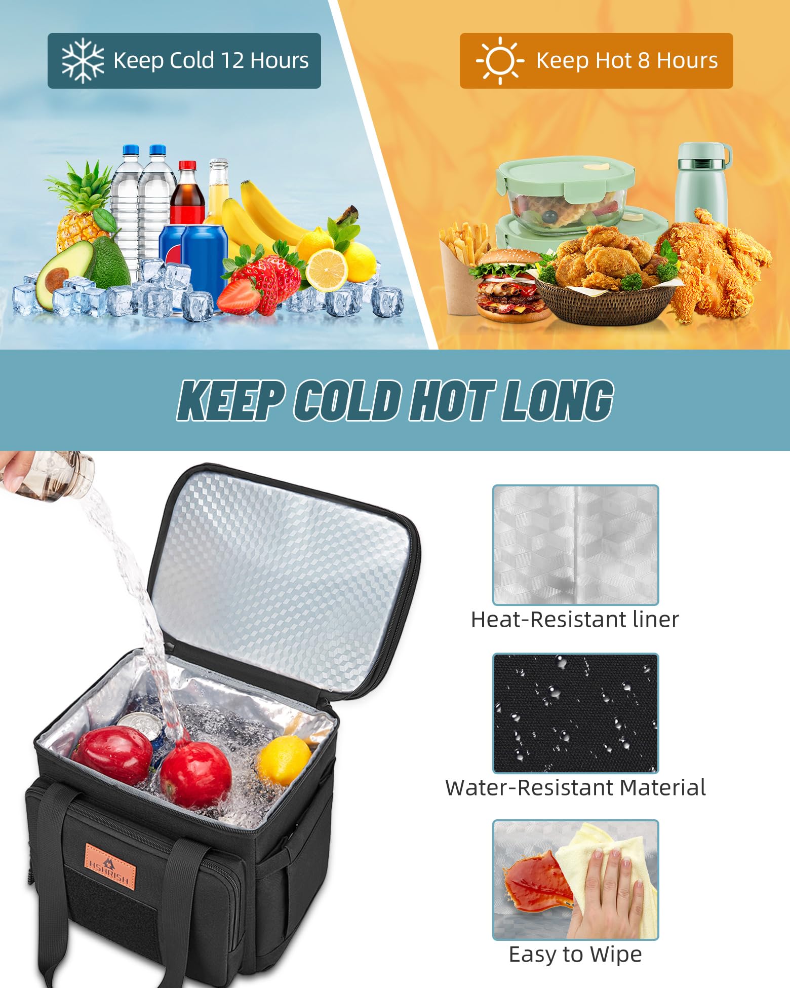 HSHRISH lunch box uses 6mm insulation to keep temperatures longer