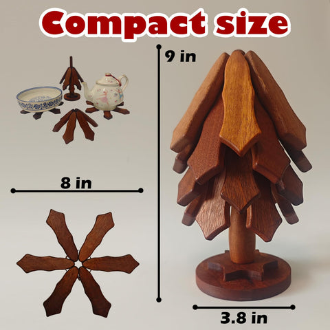 Hsmanchry walnut wood trivet foldable in snowflake form provides versatile heat protection.