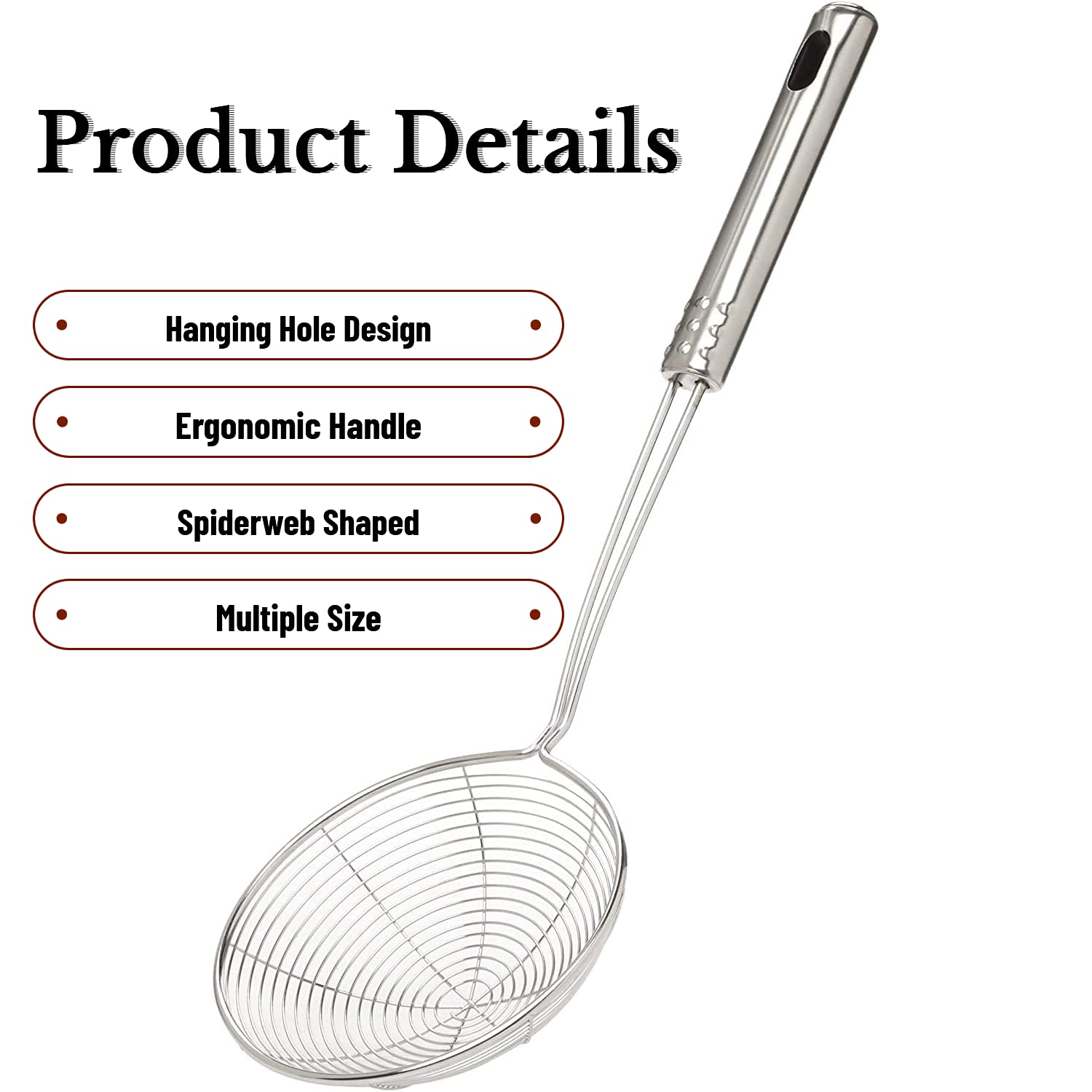 HSpiow spider strainer 5-5 inch for efficient draining of pasta.