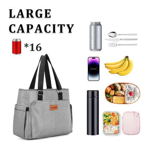 HSHRICH 12L capacity lunch bag fits cans and containers for work or picnics.