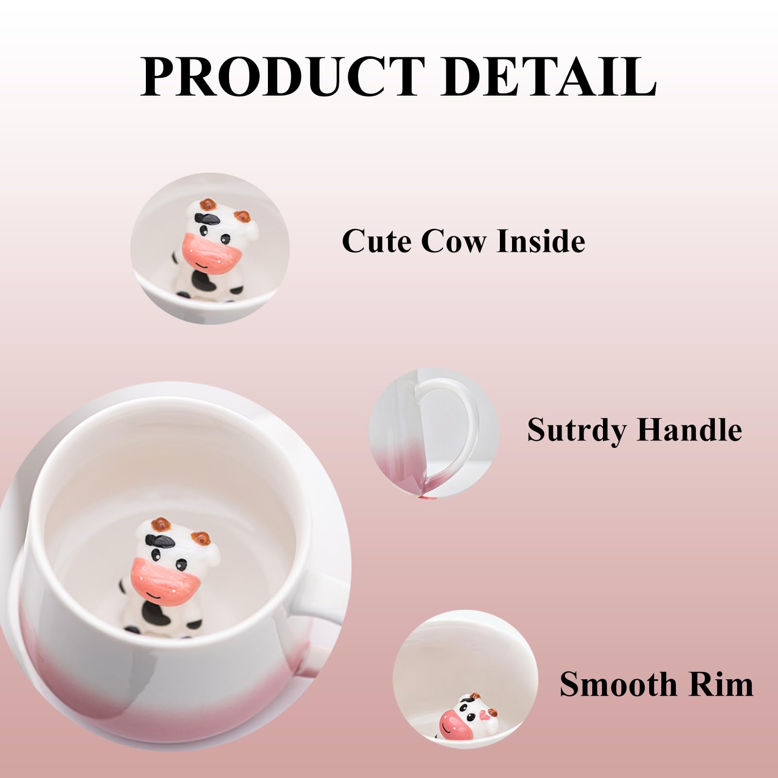 HS&ROXIN pink cow mug showcasing cute 3D inside design